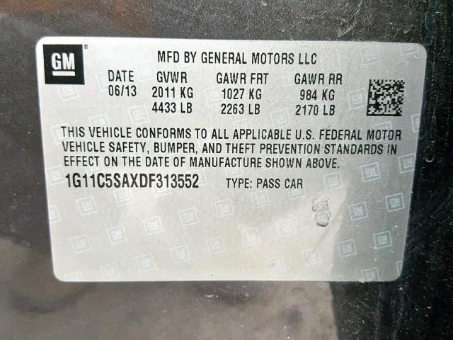 1G11C5SAXDF313552 - 2013 CHEVROLET MALIBU 1LT 灰色 照片 10