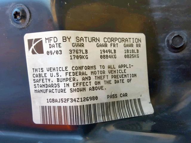 1G8AJ52F34Z126980 - 2004 SATURN ION LEVEL SILVER photo 10