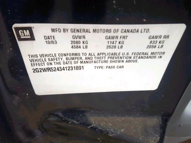 2G2WR524341231891 - 2004 PONTIAC GRAND PRIX BLACK photo 10