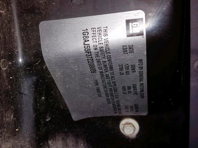 1G8AJ55F37Z208689 - 2007 SATURN ION LEVEL BLACK photo 10