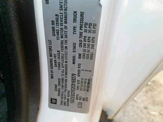 1GCESCFE2C8169379 - 2012 CHEVROLET COLORADO L WHITE photo 10