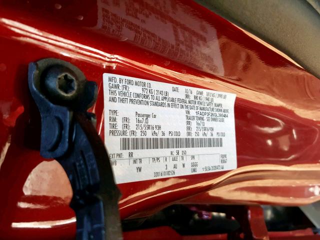 1FADP3F26GL395484 - 2016 FORD FOCUS SE RED photo 10