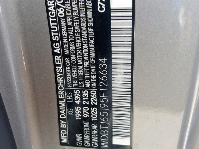 WDBTJ65J95F126634 - 2005 MERCEDES-BENZ CLK 320C GRAY photo 10