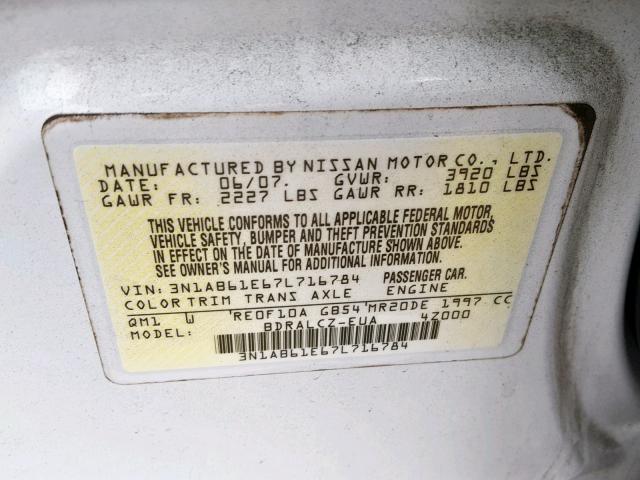 3N1AB61E67L716784 - 2007 NISSAN SENTRA 2.0 WHITE photo 10