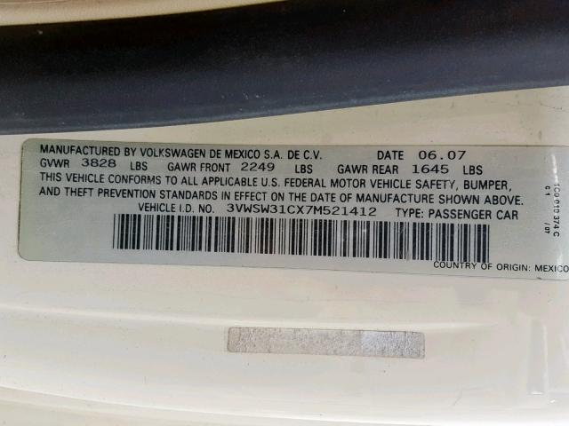 3VWSW31CX7M521412 - 2007 VOLKSWAGEN NEW BEETLE Krem foto 10