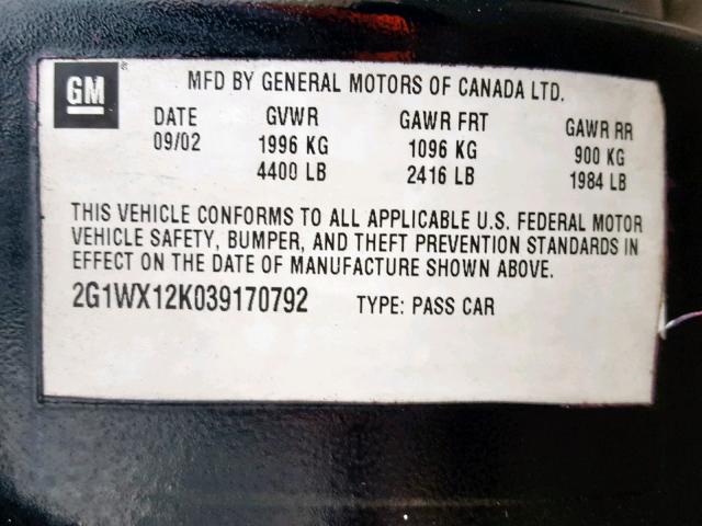 2G1WX12K039170792 - 2003 CHEVROLET MONTE CARL 绿色 照片 10