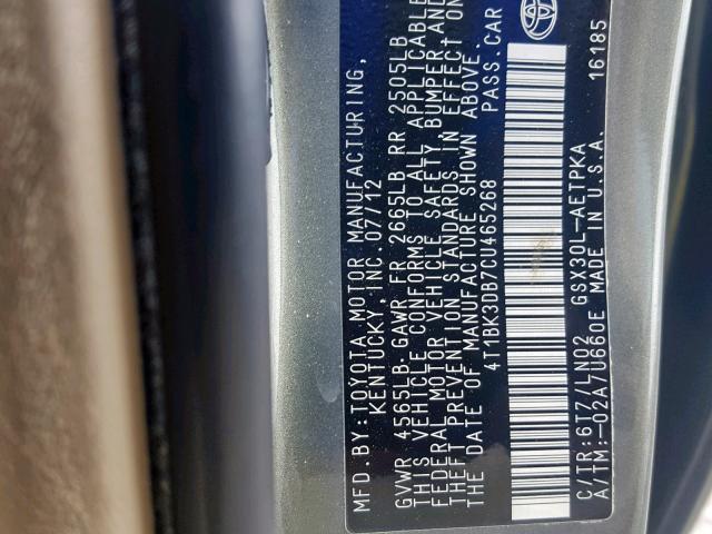 4T1BK3DB7CU465268 - 2012 TOYOTA AVALON BAS GREEN photo 10