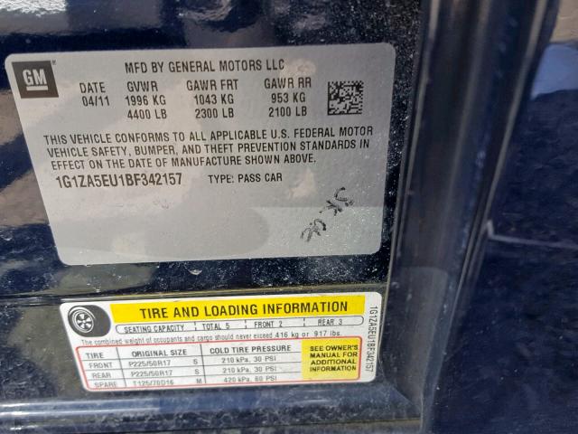 1G1ZA5EU1BF342157 - 2011 CHEVROLET MALIBU LS BLUE photo 10