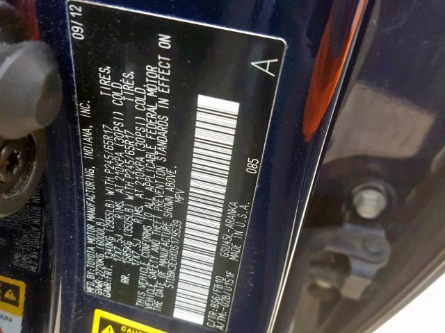 5TDBK3EHXDS179539 - 2013 TOYOTA HIGHLANDER BLUE photo 10