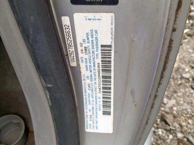 3VWCP21C22M455359 - 2002 VOLKSWAGEN NEW BEETLE ვერცხლისფერი ფოტო 10