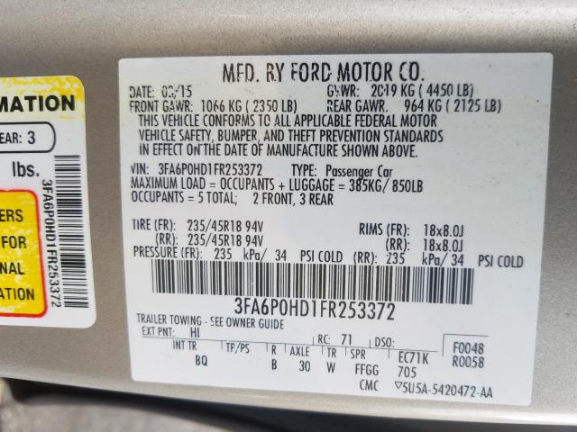 3FA6P0HD1FR253372 - 2015 FORD FUSION SE  photo 10