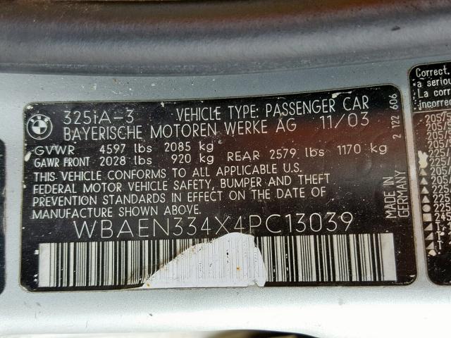WBAEN334X4PC13039 - 2004 BMW 325 IT BLACK photo 10