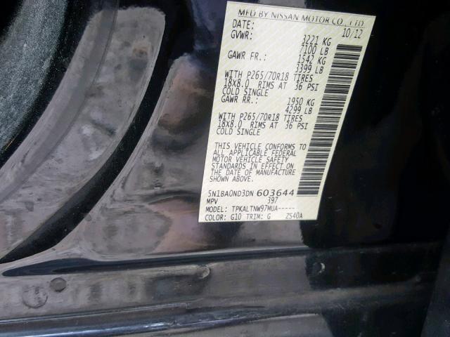 5N1BA0ND3DN603644 - 2013 NISSAN ARMADA SV BLACK photo 10