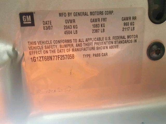 1G1ZT68N77F257058 - 2007 CHEVROLET MALIBU MAX 银色 照片 10