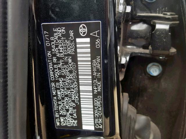 JTDKDTB30H1592107 - 2017 TOYOTA PRIUS C BLUE photo 10