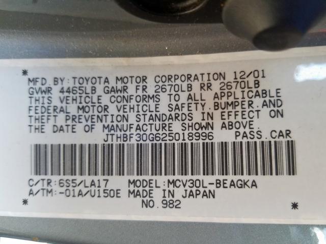 JTHBF30G625018996 - 2002 LEXUS ES 300  photo 10