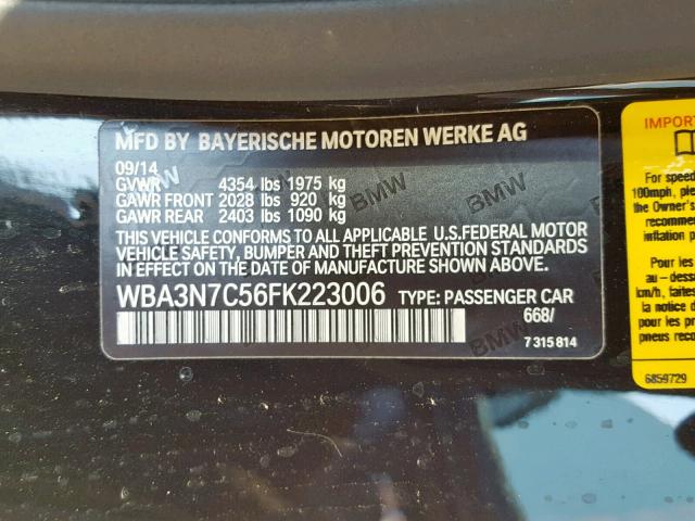 WBA3N7C56FK223006 - 2015 BMW 428 I BLACK photo 10