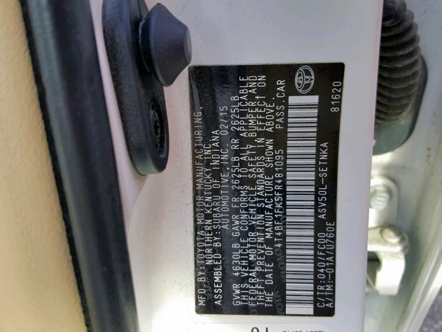 4T4BF1FK5FR481095 - 2015 TOYOTA CAMRY LE თეთრი ფოტო 10
