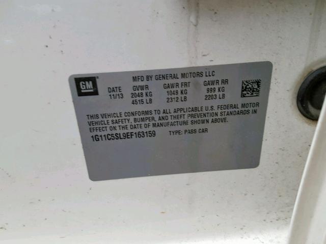 1G11C5SL9EF163159 - 2014 CHEVROLET MALIBU 1LT WHITE photo 10