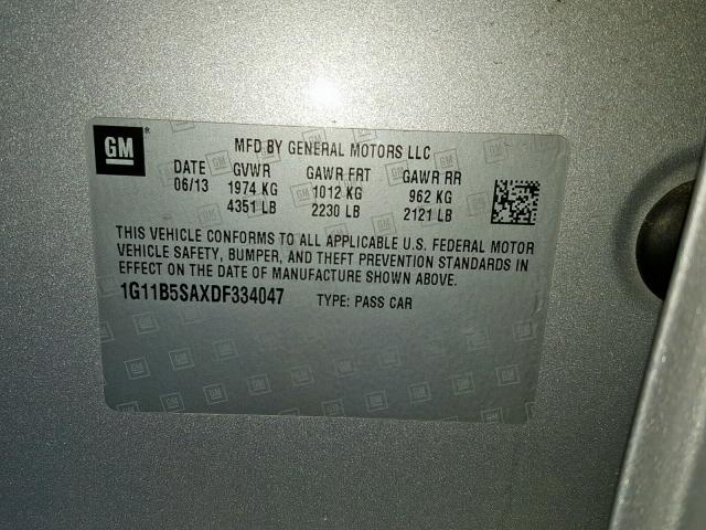 1G11B5SAXDF334047 - 2013 CHEVROLET MALIBU LS SILVER photo 10