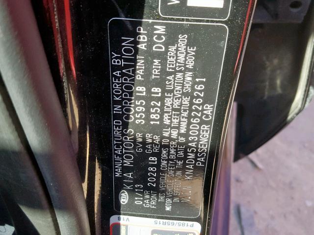 KNADM5A30D6226261 - 2013 KIA RIO LX BLACK photo 10