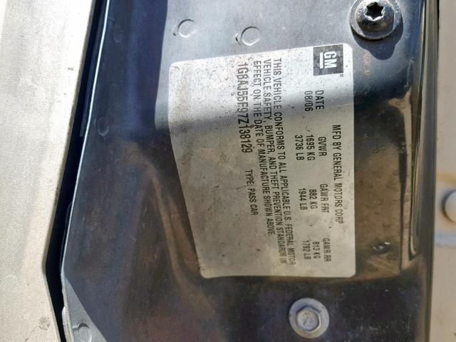 1G8AJ55F97Z138129 - 2007 SATURN ION LEVEL GOLD photo 10