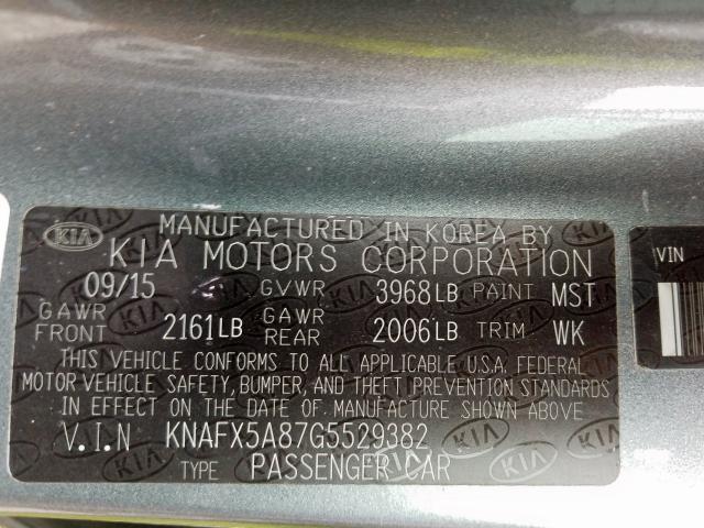 KNAFX5A87G5529382 - 2016 KIA FORTE EX  photo 10