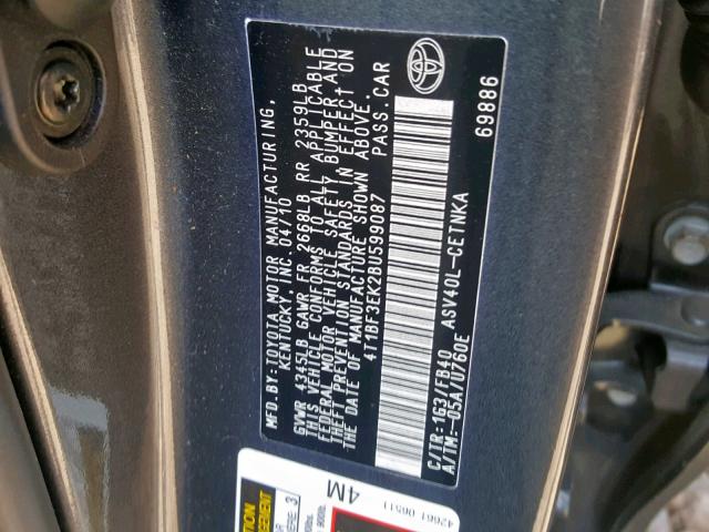 4T1BF3EK2BU599087 - 2011 TOYOTA CAMRY BASE GRAY photo 10