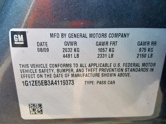 1G1ZE5EB3A4119373 - 2010 CHEVROLET MALIBU LTZ GRAY photo 10