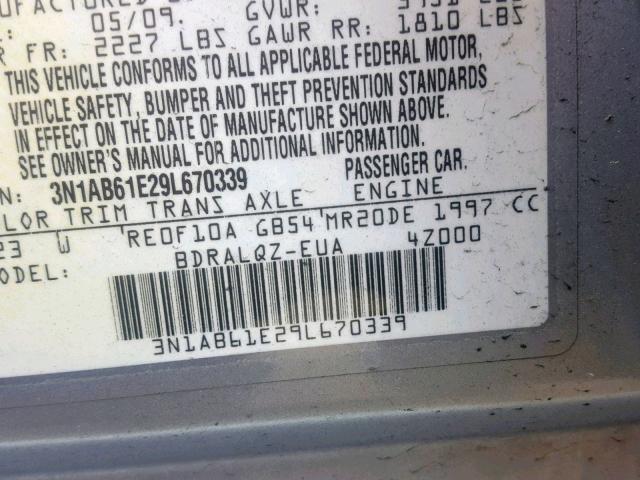 3N1AB61E29L670339 - 2009 NISSAN SENTRA 2.0 SILVER photo 10