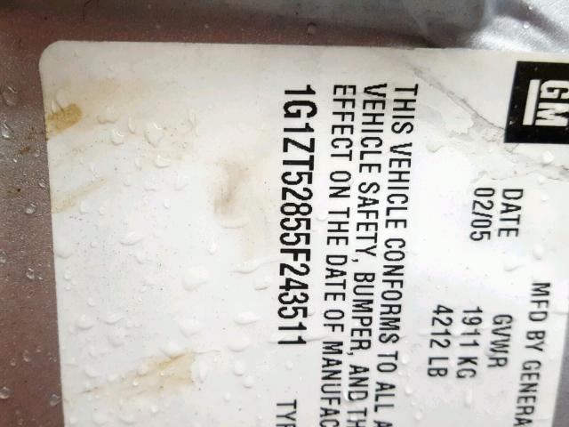 1G1ZT52855F243511 - 2005 CHEVROLET MALIBU LS SILVER photo 10