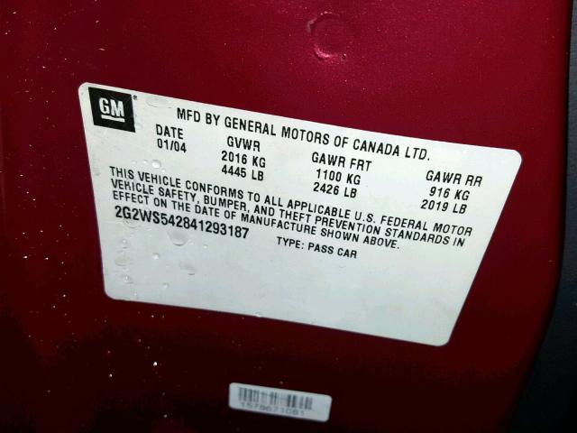 2G2WS542841293187 - 2004 PONTIAC GRAND PRIX BURGUNDY photo 10