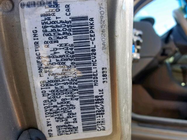 4T1BF22KXVU036646 - 1997 TOYOTA CAMRY CE GRAY photo 10