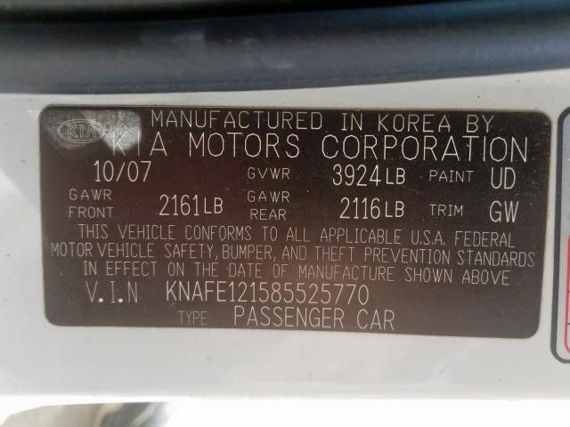 KNAFE121585525770 - 2008 KIA SPECTRA EX  photo 10