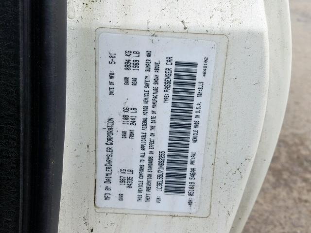 1C3EL55U71N692255 - 2001 CHRYSLER SEBRING LX WHITE photo 10