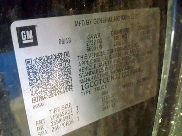 1GCGTCEN3J1317844 - 2018 CHEVROLET COLORADO L BLACK photo 10