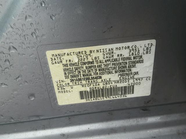 3N1AB61E99L664036 - 2009 NISSAN SENTRA 2.0 GRAY photo 10