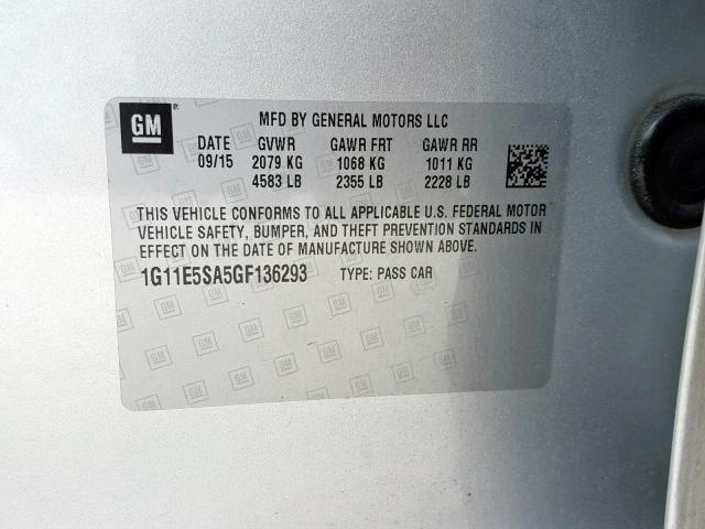 1G11E5SA5GF136293 - 2016 CHEVROLET MALIBU LIM 银色 照片 10