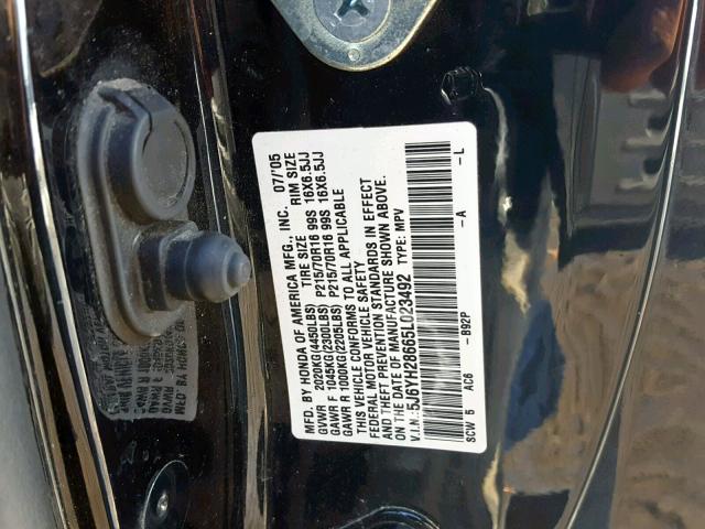 5J6YH28665L023492 - 2005 HONDA ELEMENT EX BLACK photo 10