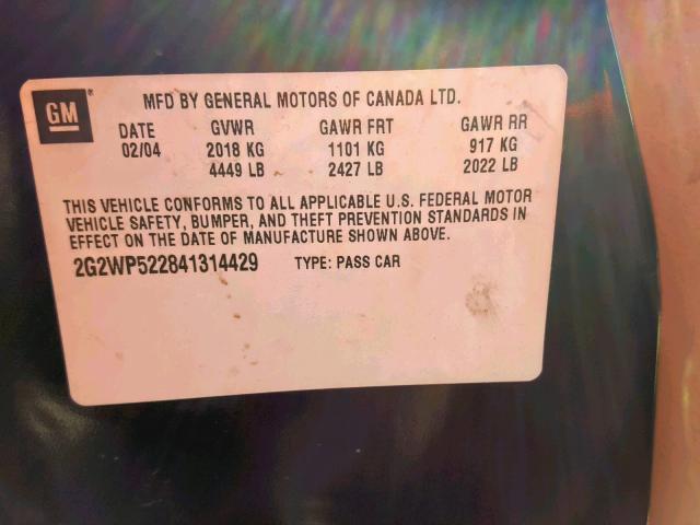 2G2WP522841314429 - 2004 PONTIAC GRAND PRIX 黑色 照片 10