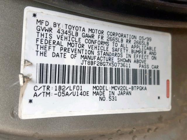 JT8BF28G7X5073611 - 1999 LEXUS ES 300 BEIGE photo 10