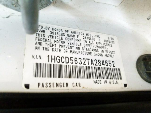 1HGCD5632TA284652 - 1996 HONDA ACCORD LX  photo 10