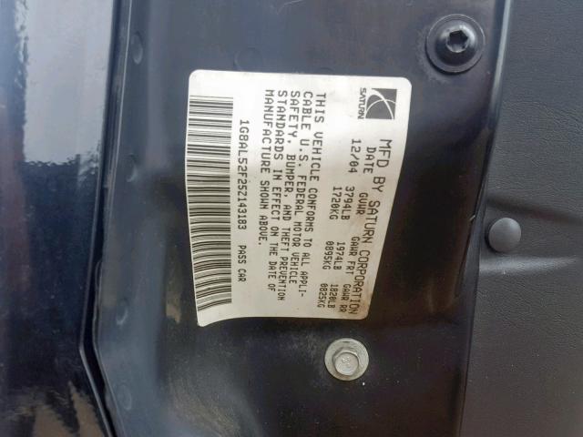 1G8AL52F25Z143183 - 2005 SATURN ION LEVEL BLACK photo 10