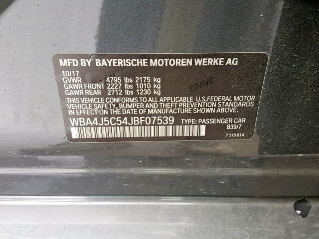 WBA4J5C54JBF07539 - 2018 BMW 440I GRAN GRAY photo 10