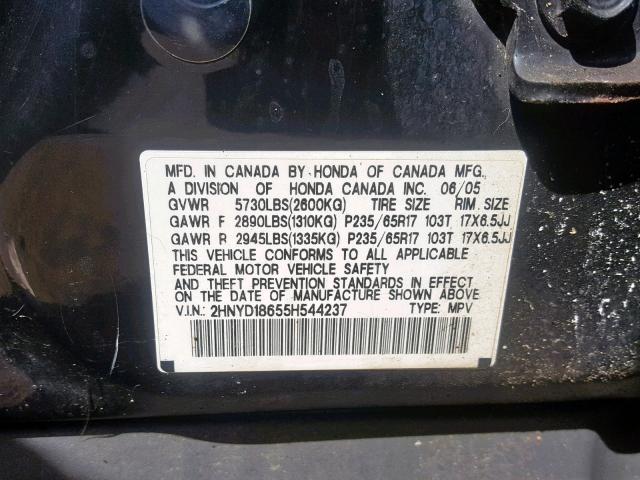 2HNYD18655H544237 - 2005 ACURA MDX TOURIN BLACK photo 10