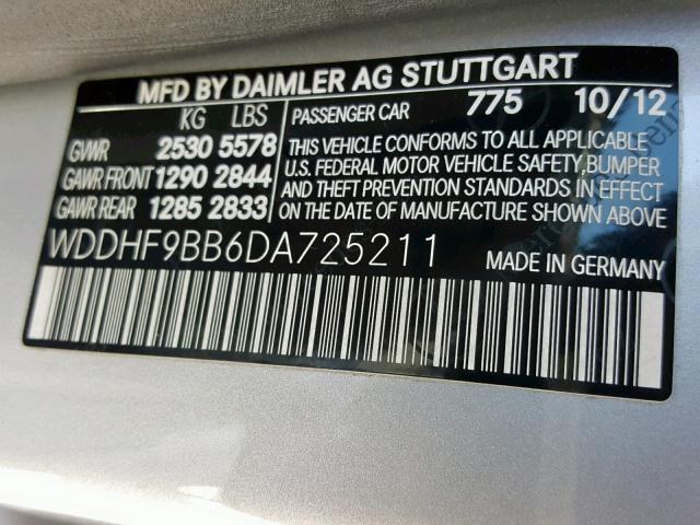 WDDHF9BB6DA725211 - 2013 MERCEDES-BENZ E 550 4MAT SILVER photo 10