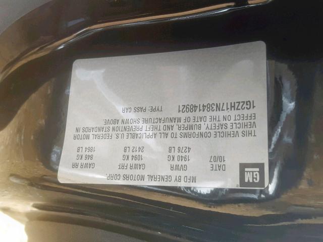 1G2ZH17N384148921 - 2008 PONTIAC G6 GT BLACK photo 10