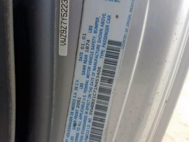 3VWBB21C71M453406 - 2001 VOLKSWAGEN NEW BEETLE Gümüş foto 10