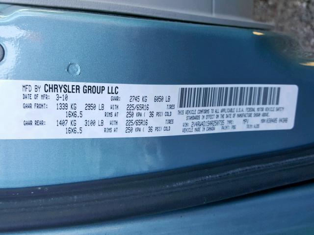 2V4RW4D15AR250735 - 2010 VOLKSWAGEN ROUTAN S TEAL photo 10