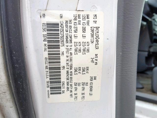 1D4GP25E37B228375 - 2007 DODGE CARAVAN SE WHITE photo 10